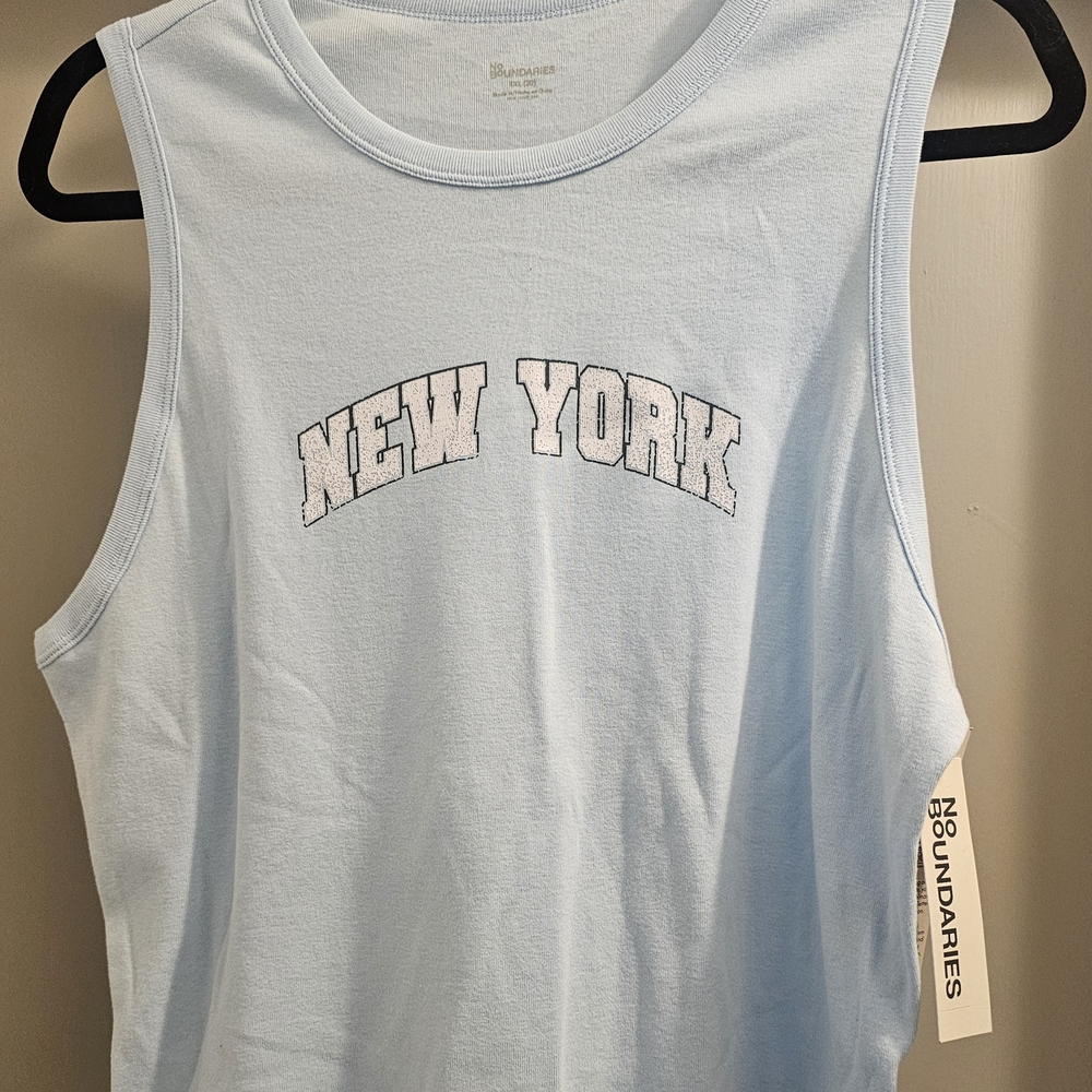 No Boundaries Women's Size XXL (20) New York Baby Blue Tank Top-100% Cotton